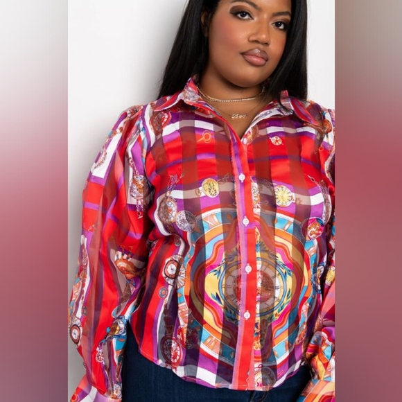 NWT Plus C'EST LA VIE Printed Sheer Blouse Size 1X - Picture 4 of 7